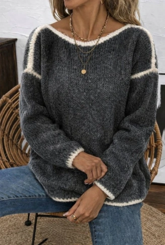 Kadın Uzun Kollu Kayık Yaka Triko Bluz