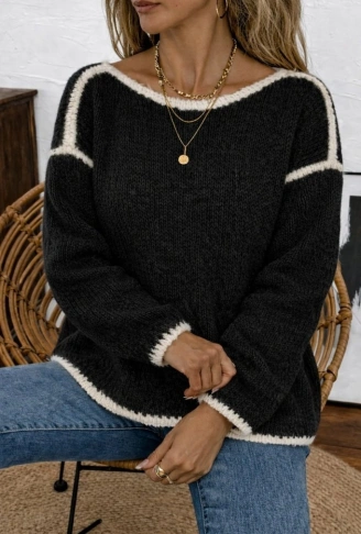 Kadın Uzun Kollu Kayık Yaka Triko Bluz