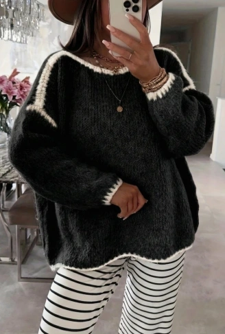 Kadın Uzun Kollu Kayık Yaka Triko Bluz