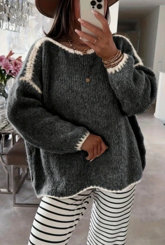 Kadın Uzun Kollu Kayık Yaka Triko Bluz