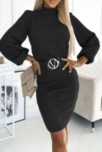 Kadın Uzun Kollu Kemer Dahil Mşnş Elbise