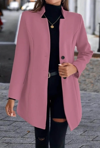 Kadın Uzun Kollu Kırlangıç Yaka önden Düğmeli Kısa Kaşe Kaban