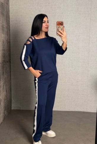 Kadın Uzun Kollu Kolu Tül Yanları şerit Detay Modal Ikili Takım