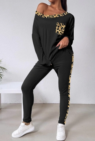 Kadın Uzun Kollu Leopar Detay Viskon Iki Iplik Ikili Takım