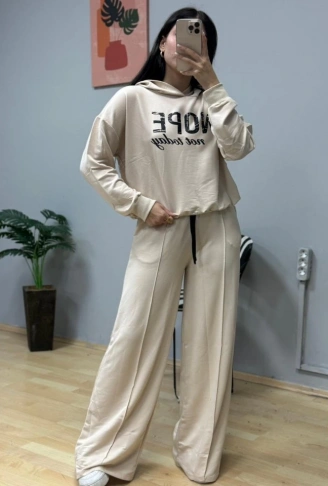 Kadın Uzun Kollu Nope Baskılı Beli Ribanalı Ikili Takım