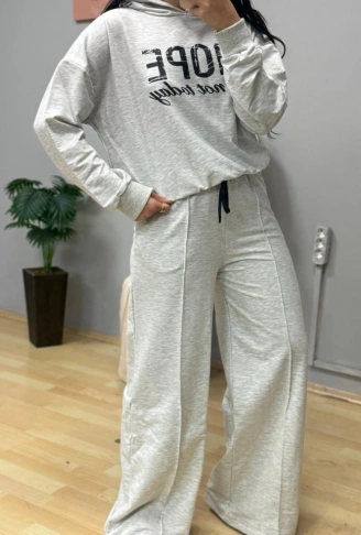 Kadın Uzun Kollu Nope Baskılı Beli Ribanalı Ikili Takım