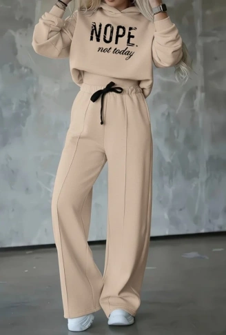 Kadın Uzun Kollu Nope Baskılı Beli Ribanalı Ikili Takım