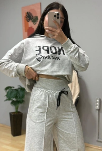 Kadın Uzun Kollu Nope Baskılı Beli Ribanalı Ikili Takım