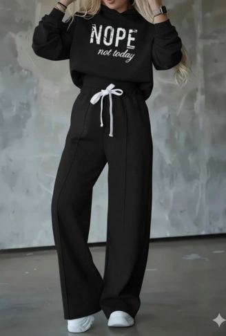 Kadın Uzun Kollu Nope Baskılı Beli Ribanalı Ikili Takım