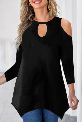 Kadın Uzun Kollu Omuz Ve Göğüs Dekolte Detay Viskon Bluz