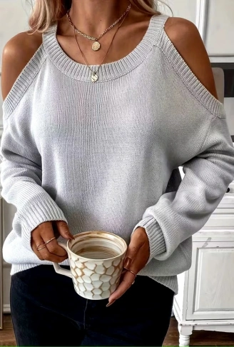 Kadın Uzun Kollu Omuzlardan Açık Askılı Triko Bluz