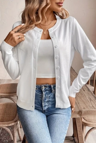 Kadın Uzun Kollu önden Düğmeli Triko Ceket