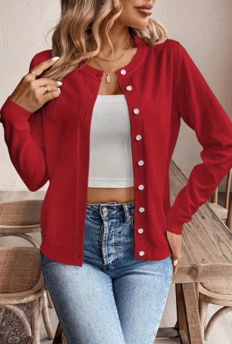 Kadın Uzun Kollu önden Düğmeli Triko Ceket