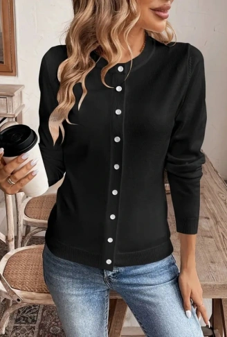 Kadın Uzun Kollu önden Düğmeli Triko Ceket