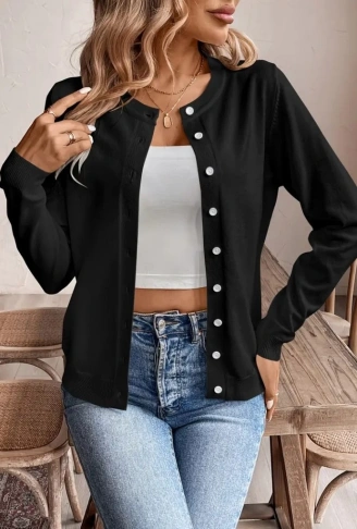 Kadın Uzun Kollu önden Düğmeli Triko Ceket