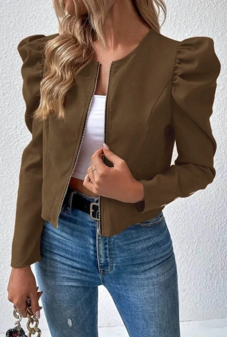 Kadın Uzun Kollu önden Fermuarlı Balon Kol Süet Ceket