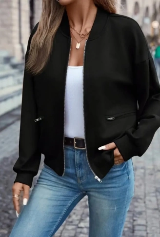 Kadın Uzun Kollu önden Fermuarlı Cepli Modal Ceket