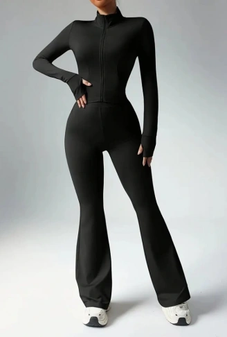 Kadın Uzun Kollu önden Fermuarlı Kısa Dalgıç Bluz Ve Pantolon Ikili Takım