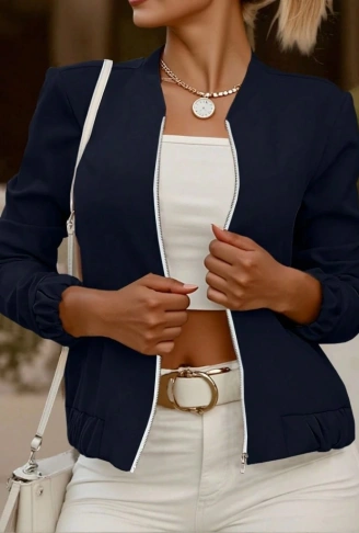 Kadın Uzun Kollu önden Fermuarlı Modal Ceket