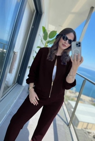 Kadın Uzun Kollu önden Fermuarlı Modal Ceket Ve Pantolon Ikili Takım