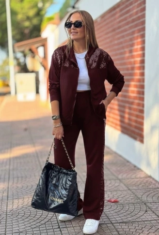 Kadın Uzun Kollu önden Fermuarlı Pul Payetli Alt üst Viskon Iki Iplik Takım