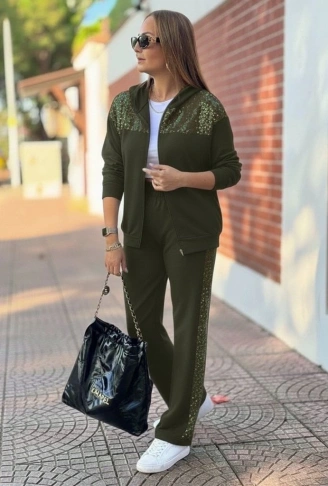 Kadın Uzun Kollu önden Fermuarlı Pul Payetli Alt üst Viskon Iki Iplik Takım