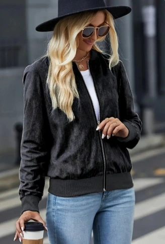 Kadın Uzun Kollu önden Fermuarlı Süet Ceket