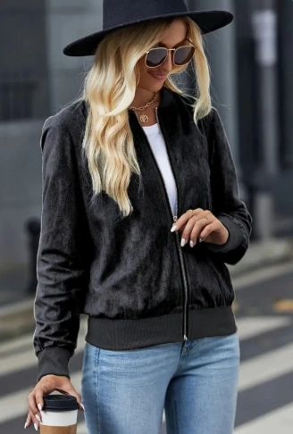Kadın Uzun Kollu önden Fermuarlı Süet Ceket