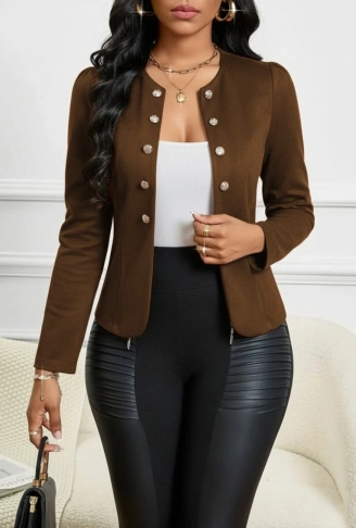 Kadın Uzun Kollu önü Açık Düğmeli Kısa Süet Ceket