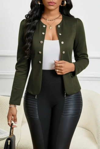 Kadın Uzun Kollu önü Açık Düğmeli Kısa Süet Ceket
