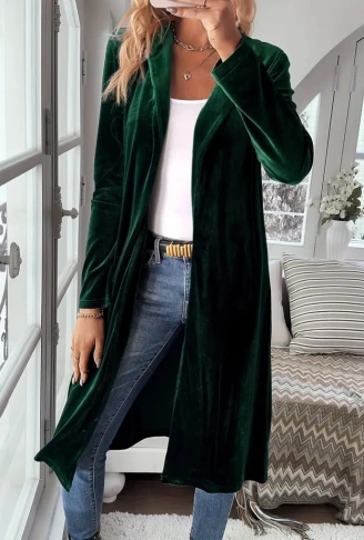 Kadın Uzun Kollu önü Açık Kolları Uzun Midi Ceket