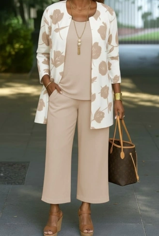 Kadın Uzun Kollu önü Açık Modal Ceket Kolsuz Viskon Iki Iplik Bluz Ve Pantolon üçlü Takım