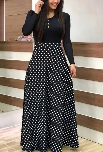 Kadın Uzun Kollu önü Düğmeli Viskon Bluz Eteği örme Maxi Krep Elbise