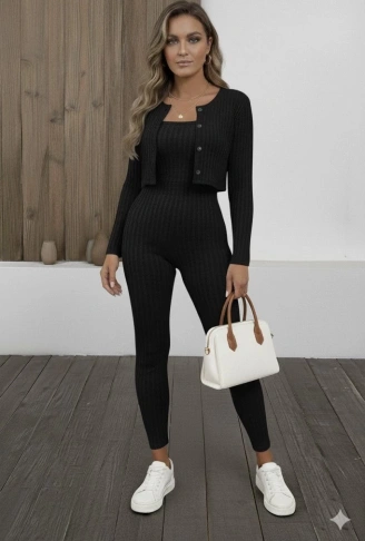 Kadın Uzun Kollu şardonlu Kaşkorse Straplez Ile Kısa önden Düğmeli Ceket Ikili Takım