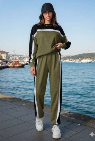 Kadın Uzun Kollu şerit Detay Eşofman Takım