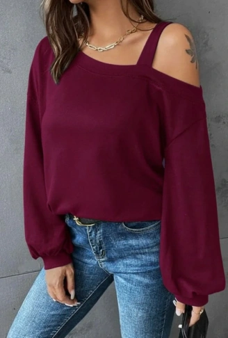 Kadın Uzun Kollu Tek Omuz Askı Detay Salaş Dalgıç Bluz