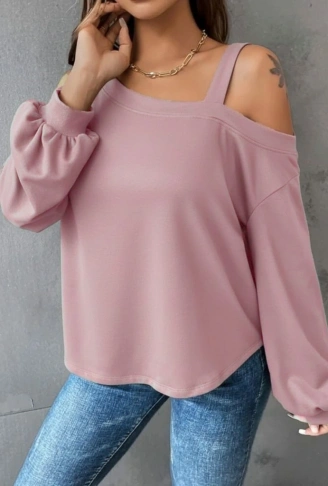 Kadın Uzun Kollu Tek Omuz Askı Detay Salaş Dalgıç Bluz