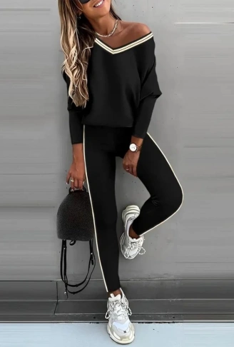 Kadın Uzun Kollu Tek Omuzu Açık Detaylı Viskon Iki Iplik Bluz Ve Pantolon Ikili Takım