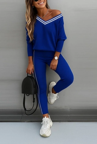 Kadın Uzun Kollu Tek Omuzu Açık Detaylı Viskon Iki Iplik Bluz Ve Pantolon Ikili Takım