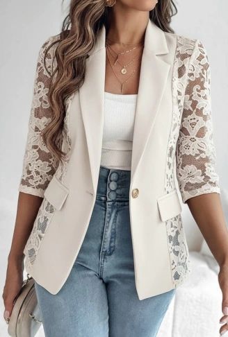 Kadın Uzun Kollu Truvakar Kol önden Düğmeli Cepli Dantelli Atlas Ceket