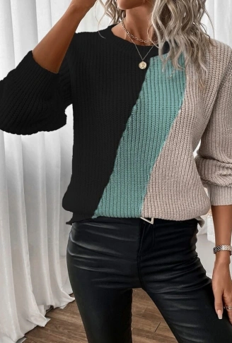 Kadın Uzun Kollu üç Renk Triko Bluz