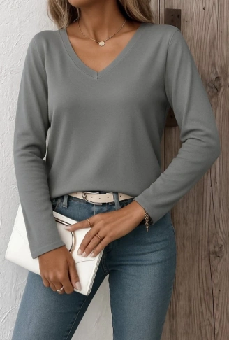 Kadın Uzun Kollu V Yaka Triko Bluz
