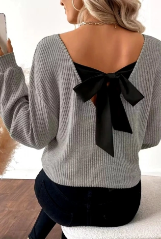 Kadın Uzun Kollu V Yakalı Arkadan Kurdela Detaylı şardonlu Kaşkorse Bluz