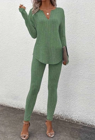 Kadın Uzun Kollu V Yakalı Bluz Alt Tayt şardonlu Kaşkorse Ikili Takım