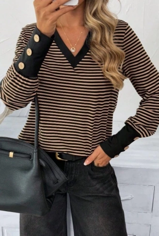 Kadın Uzun Kollu V Yakalı Desenli Süprem Bluz