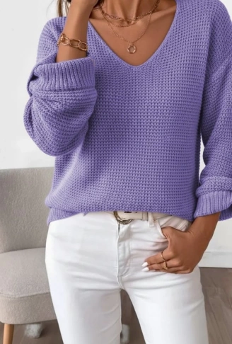 Kadın Uzun Kollu V Yakalı Düğmeli Triko Bluz