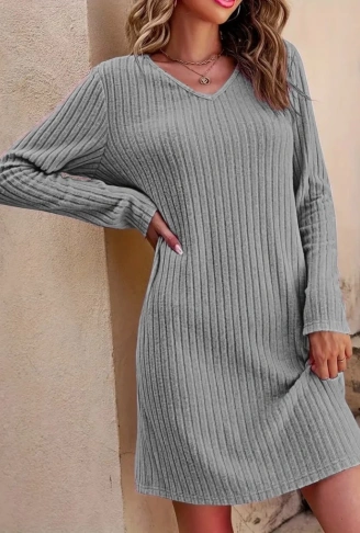 Kadın Uzun Kollu V Yakalı Kısa şardonlu Kaşkorse Elbise