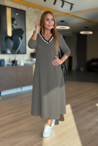 Kadın Uzun Kollu V Yakalı Midi çağla Yeşili Modal Elbise