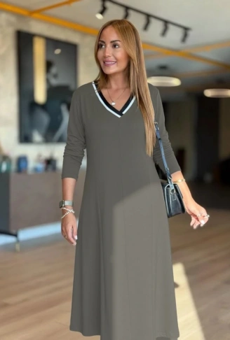 Kadın Uzun Kollu V Yakalı Midi çağla Yeşili Modal Elbise