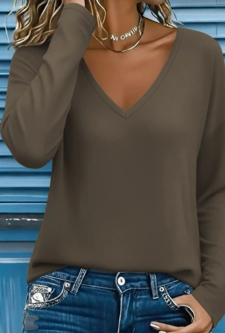Kadın Uzun Kollu V Yakalı Viskon Iki Iplik Bluz